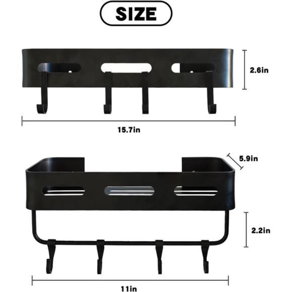 Black Shower Caddy Shelf Organizer, Bathroom Organizers, 2 Pack with 8 hooks - Picture 5 of 8